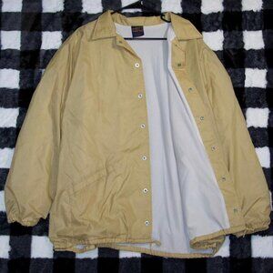 Vintage Hilton Coach Jacket XL Made USA Tan Nylon Snap Front 80s 90s